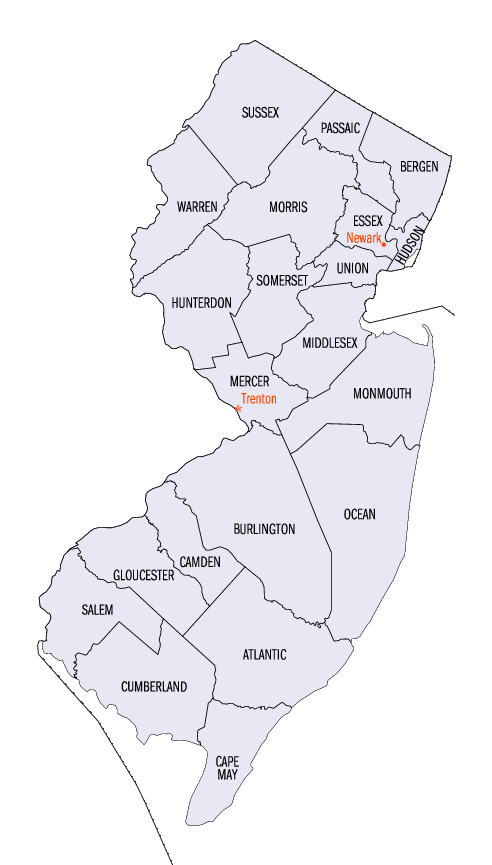 NEW JERSEY covid-19 data map