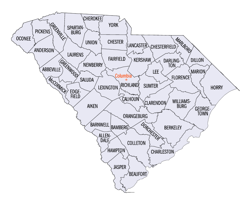 SOUTH CAROLINA covid-19 data map